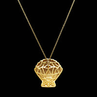 14K Yellow Gold Estate Diamond Shell Pendant Necklace