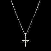 14K White Gold Estate Diamond Cross Pendant Necklace