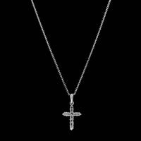 14K White Gold Estate Diamond Cross Pendant Necklace