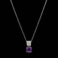 14K White Gold Estate Amethyst and Diamond Pendant Necklace