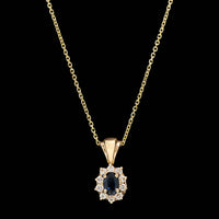 14K Yellow Gold Estate Sapphire and Diamond Pendant Necklace