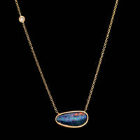 14K Rose Gold Estate Opal and Diamond Pendant Necklace