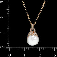 18K Rose Gold Estate Cultured Baroque Pearl and Diamond Pendant Necklace