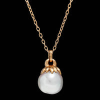 18K Rose Gold Estate Cultured Baroque Pearl and Diamond Pendant Necklace