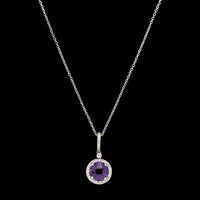 14K White Gold Estate Amethyst and Diamond Pendant Necklace