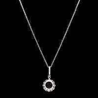 14K White Gold Estate Amethyst and Diamond Pendant Necklace