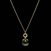 18K Yellow Gold Estate Green Tourmaline Pendant Necklace