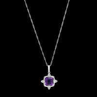 14K White Gold Estate Amethyst and Diamond Pendant Necklace