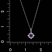 14K White Gold Estate Amethyst and Diamond Pendant Necklace
