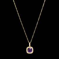 14K Yellow Gold Estate Amethyst and Diamond Pendant Necklace