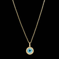 14K Yellow Gold Estate Blue Topaz and Diamond Pendant Necklace