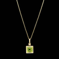 14K Yellow Gold Estate Peridot and Diamond Pendant Necklace