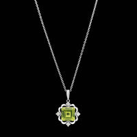 14K White Gold Estate Peridot and Diamond Pendant Necklace