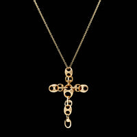 Gucci 18K Yellow Gold Estate Marina Link Cross Pendant Necklace