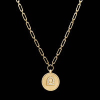14K Yellow Gold Estate Diamond Omega Symbol Pendant Necklace