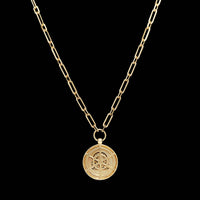 14K Yellow Gold Estate Diamond Omega Symbol Pendant Necklace