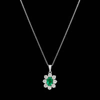 18K White Gold Estate Emerald and Diamond Pendant Necklace