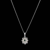 18K White Gold Estate Emerald and Diamond Pendant Necklace