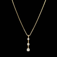 14K Yellow Gold Estate Diamond Three Stone Pendant Necklace