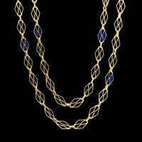 18K Yellow Gold Estate Fancy Link Blue Enamel Necklace