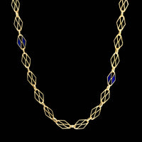 18K Yellow Gold Estate Fancy Link Blue Enamel Necklace