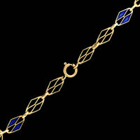18K Yellow Gold Estate Fancy Link Blue Enamel Necklace