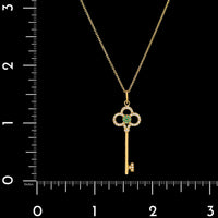 Tiffany & Co. 18K Yellow Gold Estate Emerald and Diamond Crown Key Pendant Necklace