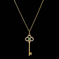 Tiffany & Co. 18K Yellow Gold Estate Emerald and Diamond Crown Key Pendant Necklace
