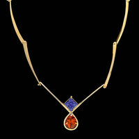 18K Yellow Gold Estate Orange Garnet and Tanzanite Necklace