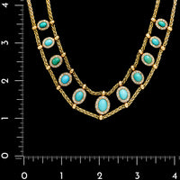 Antique 18K Yellow Gold Estate Diamond and Turquoise Necklace