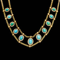 Antique 18K Yellow Gold Estate Diamond and Turquoise Necklace