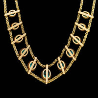 Antique 18K Yellow Gold Estate Diamond and Turquoise Necklace