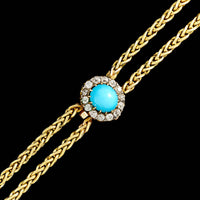 Antique 18K Yellow Gold Estate Diamond and Turquoise Necklace