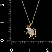 14K Two-tone Gold Estate Movable Diamond Pave Crab Pendant Necklace