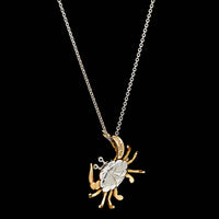 14K Two-tone Gold Estate Movable Diamond Pave Crab Pendant Necklace