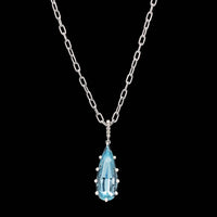 18K White Gold Estate Aquamarine and Diamond Pendant Necklace