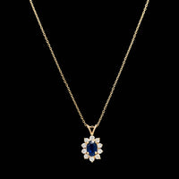 14K Yellow Gold Estate Sapphire and Diamond Pendant Necklace