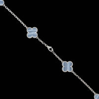 Van Cleef & Arpels 18K White Gold Estate Vintage Alhambra 10 Motif Chalcedony Necklace