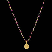 Me&Ro 18K Yellow Gold Estate Pink Sapphire Om Pendant Necklace