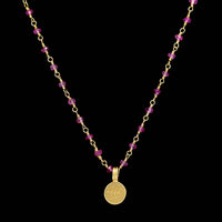 Me&Ro 18K Yellow Gold Estate Pink Sapphire Om Pendant Necklace