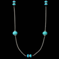 18K White Gold Estate Turquoise, Ruby and Diamond Necklace
