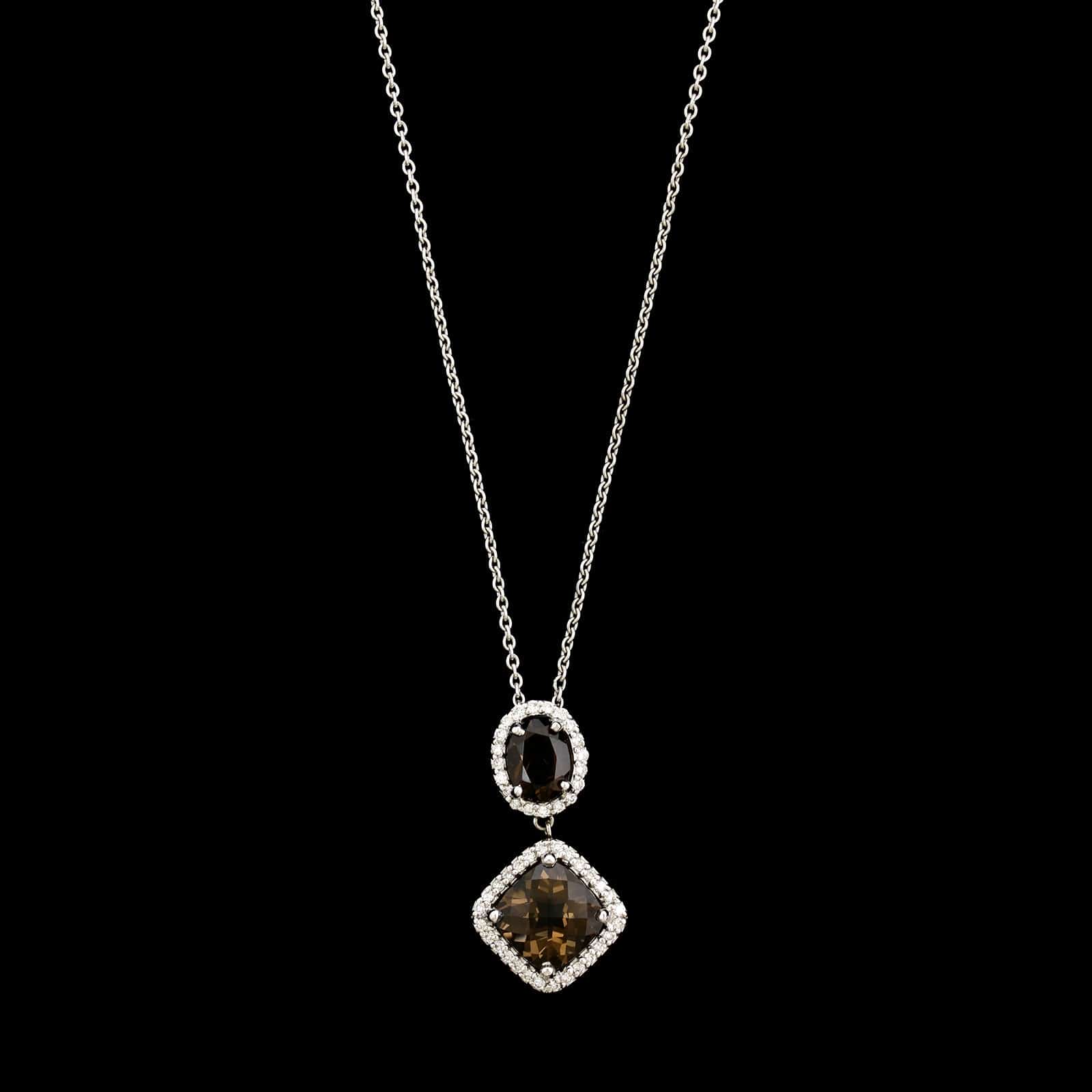 14K White Gold Estate Smoky Quartz and Diamond Pendant Necklace