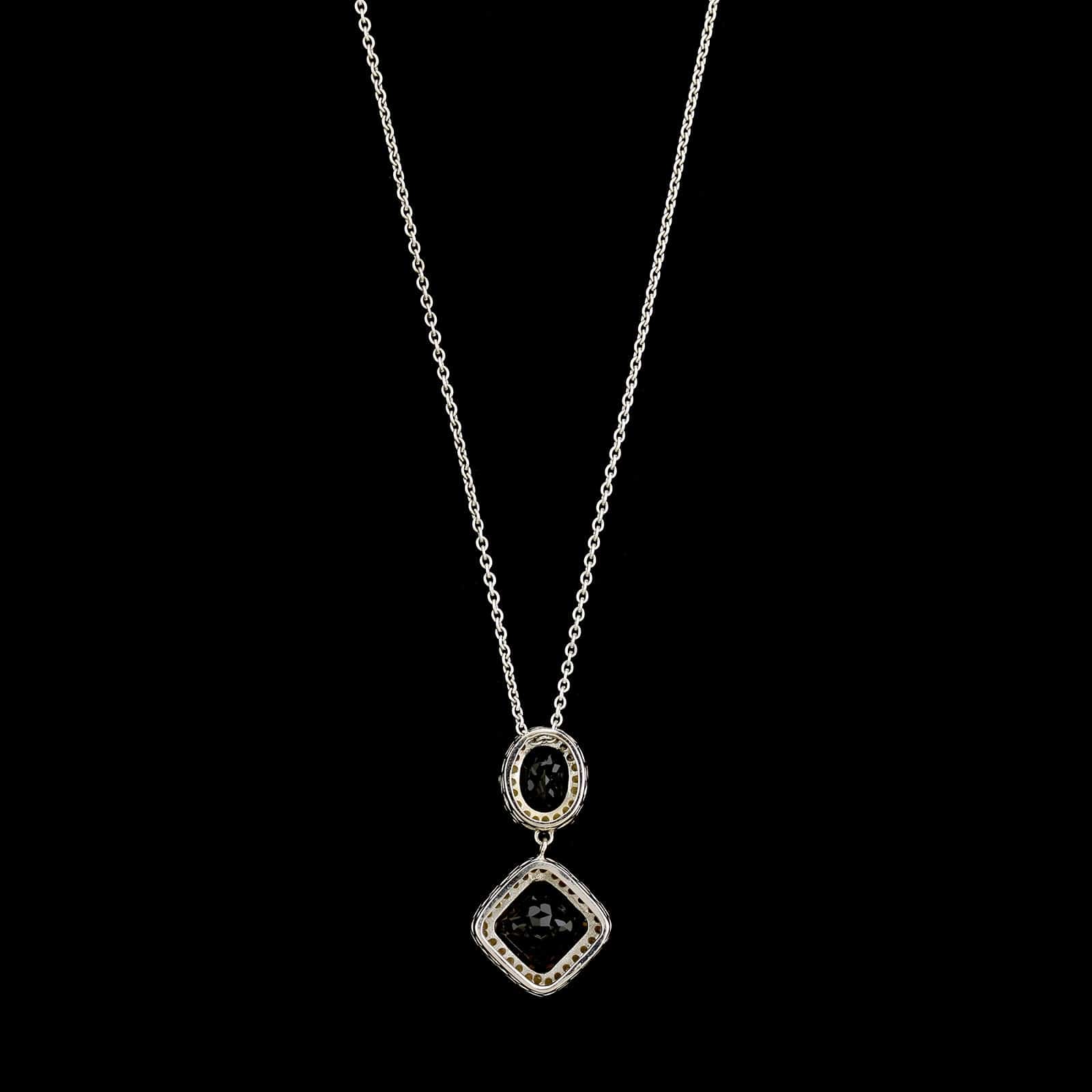 14K White Gold Estate Smoky Quartz and Diamond Pendant Necklace