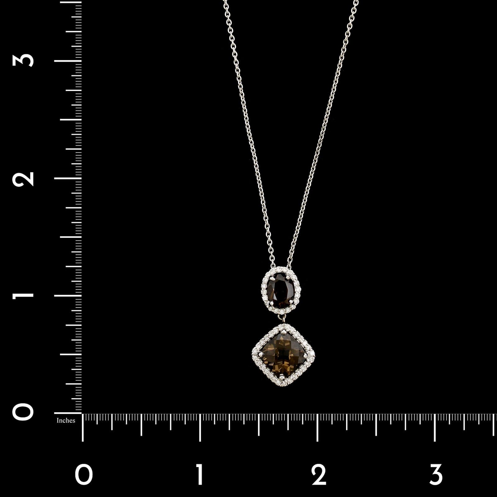 14K White Gold Estate Smoky Quartz and Diamond Pendant Necklace
