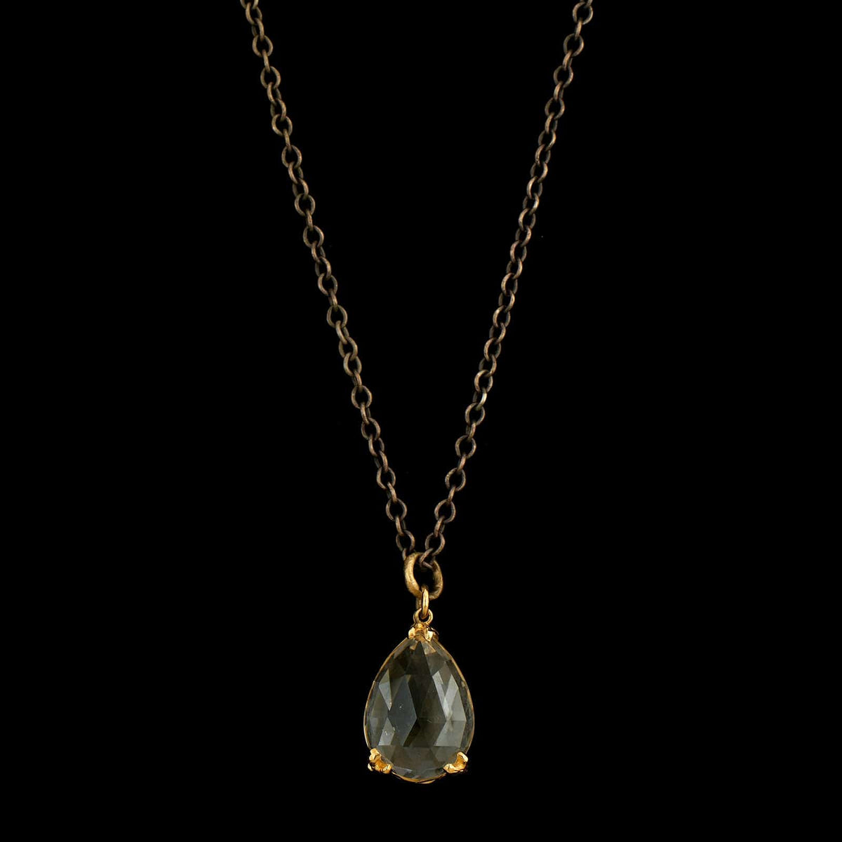 Jamie Joseph Sterling Silver 14K Yellow Gold Estate Rock Crystal Quartz Teardrop 'Locket' Necklace