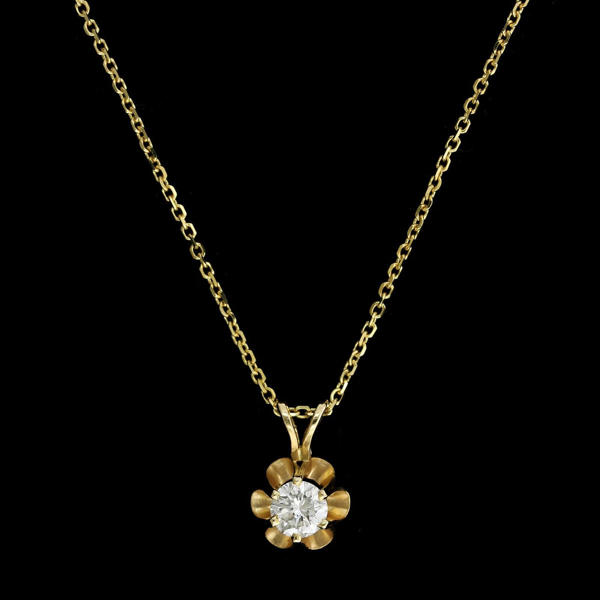 14K Yellow Gold Estate Diamond Pendant Necklace