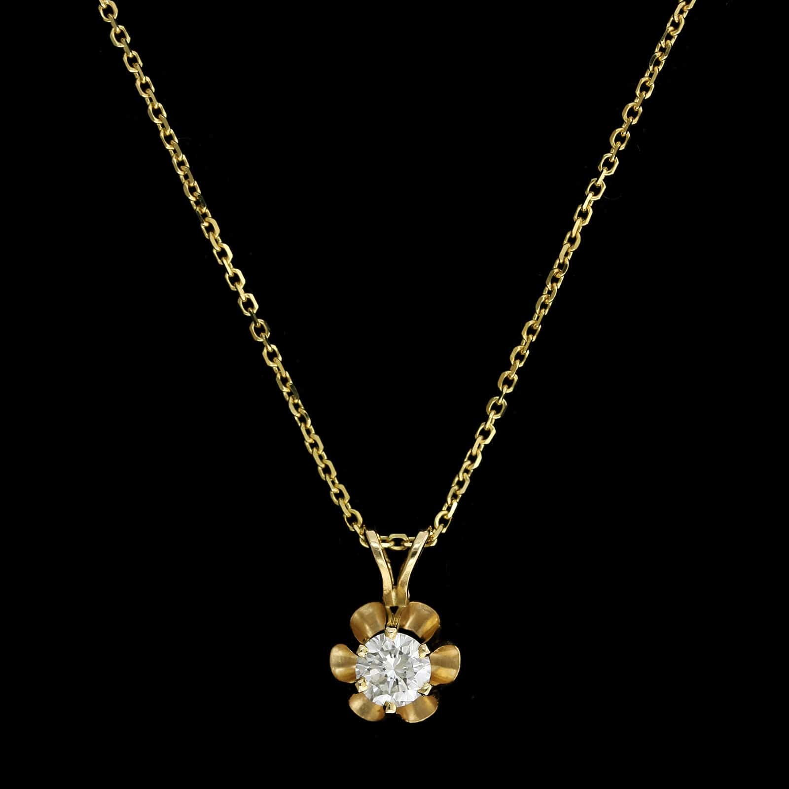 14K Yellow Gold Estate Diamond Pendant Necklace