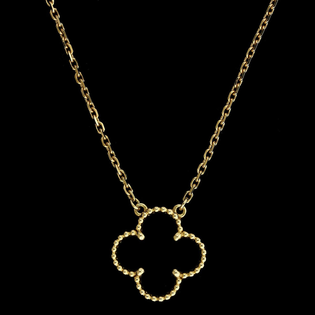 Van Cleef & Arpels 18K Yellow Gold Estate Onyx 'Vintage Alhambra' Pendant Necklace
