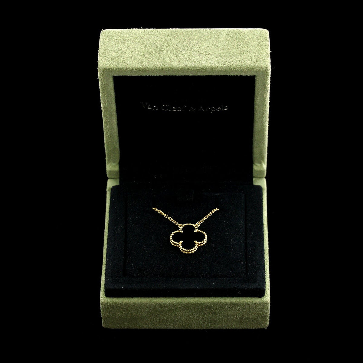 Van Cleef & Arpels 18K Yellow Gold Estate Onyx 'Vintage Alhambra' Pendant Necklace