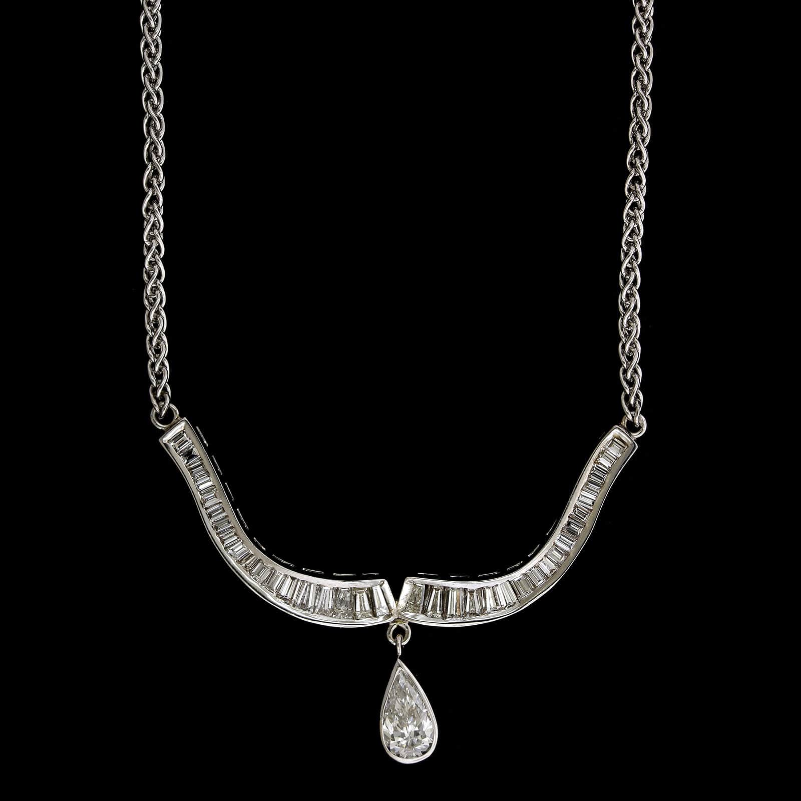 14K White Gold Estate Diamond Necklace